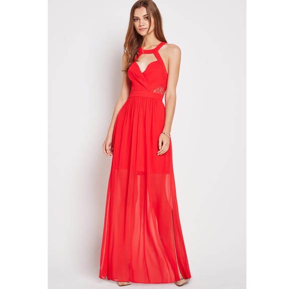 BCBGeneration Dresses & Skirts - BCBG Red Lace Trim Evening Dress